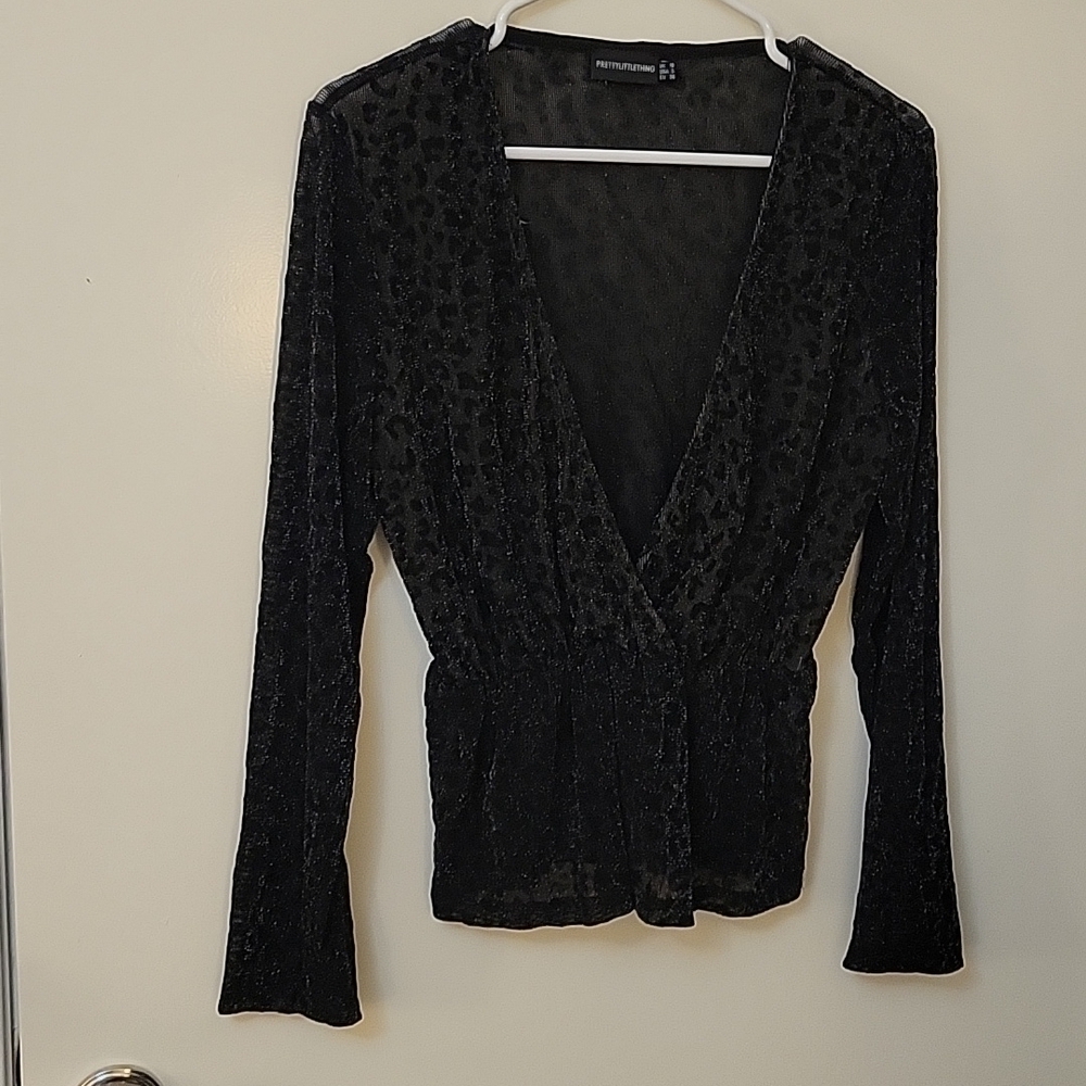 PRETTY LITTLE THING Metallic Leopard Print Surplice Peplum Goth Blouse - Picture 3 of 9